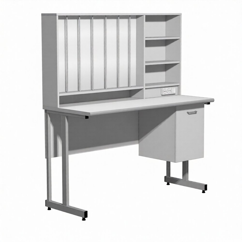 Стол для титрования СТ-201 «Премиум» (столешница постформинг серый, ЛДСП серый, каркас серый)