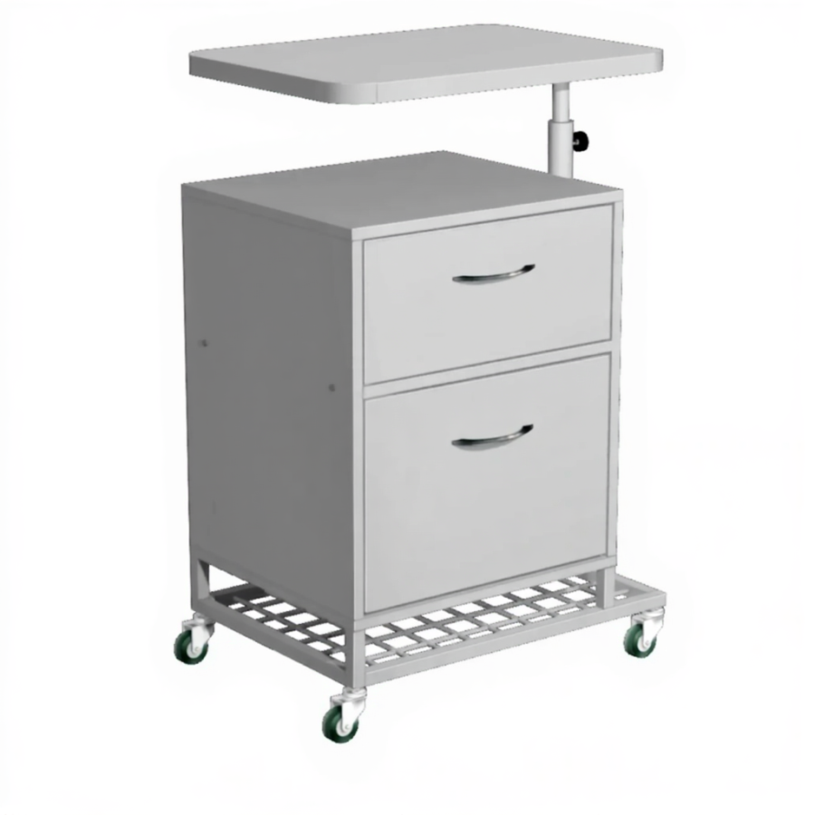 Тумба подкатная ТПМ-3 с надкроватным столиком (постформинг серый, ЛДСП серый, каркас серый)