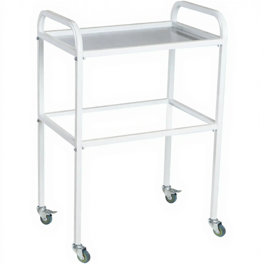 Стол медицинский инструментальный СМИ-02 (полки стекло, колёса серая резина)