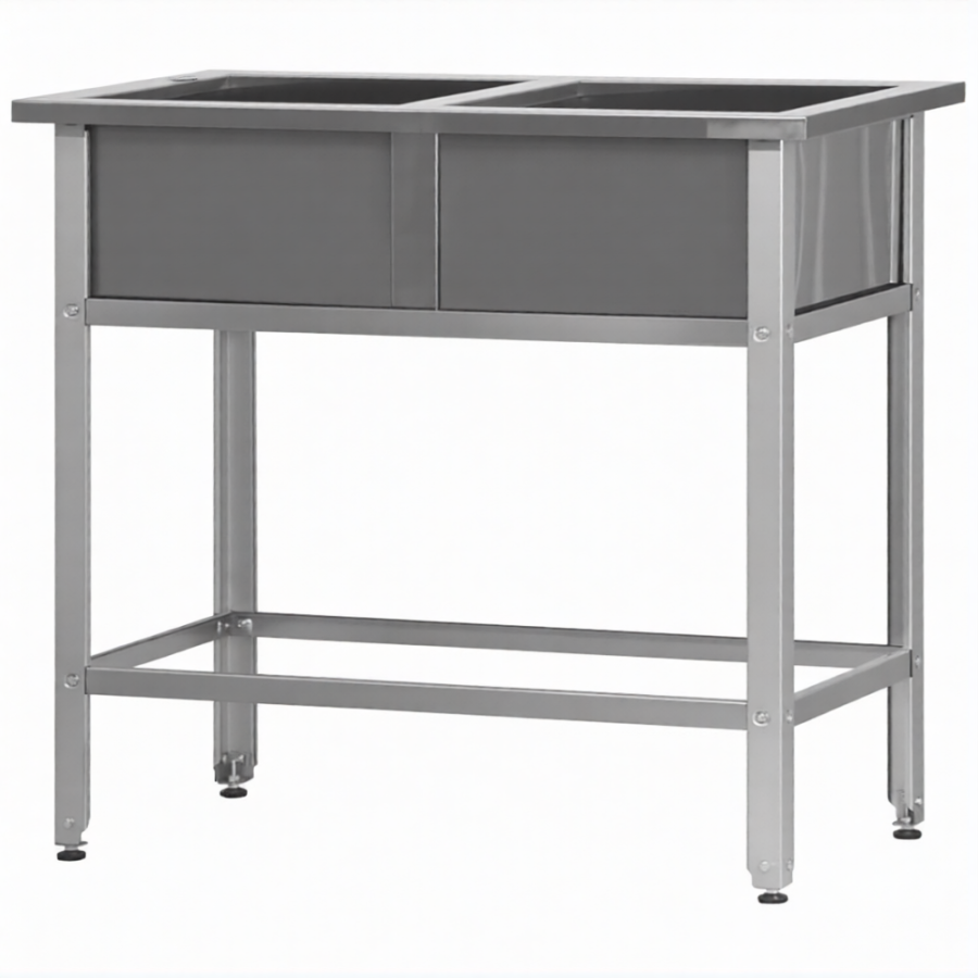 Ванна моечная ВМСн 700/2  2 м/о 600х600х350 (полка с отв., борт; ножка угл.)