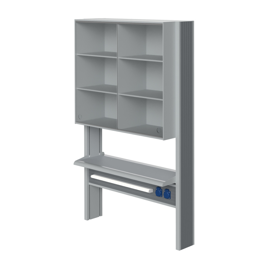 Технологический стеллаж со шкафом 750 мм для пристенного стола Mod. 900 ТСПШ-75